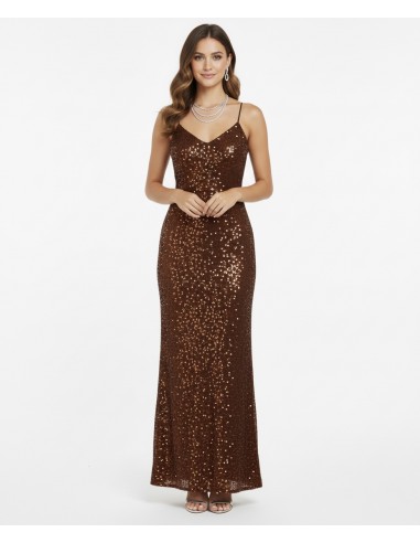 ROBE LONGUE MARRON À SEQUINS À...