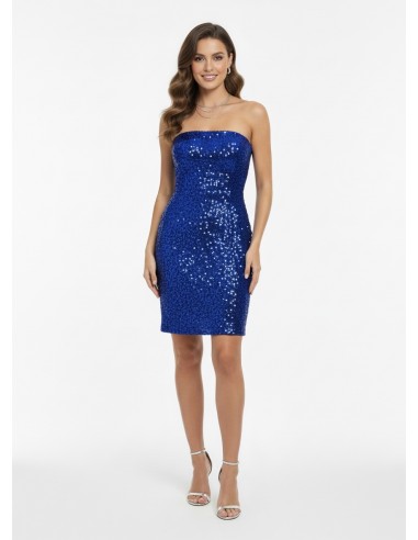 ROBE COURTE TUBE BLEUE À SEQUINS – FEMME