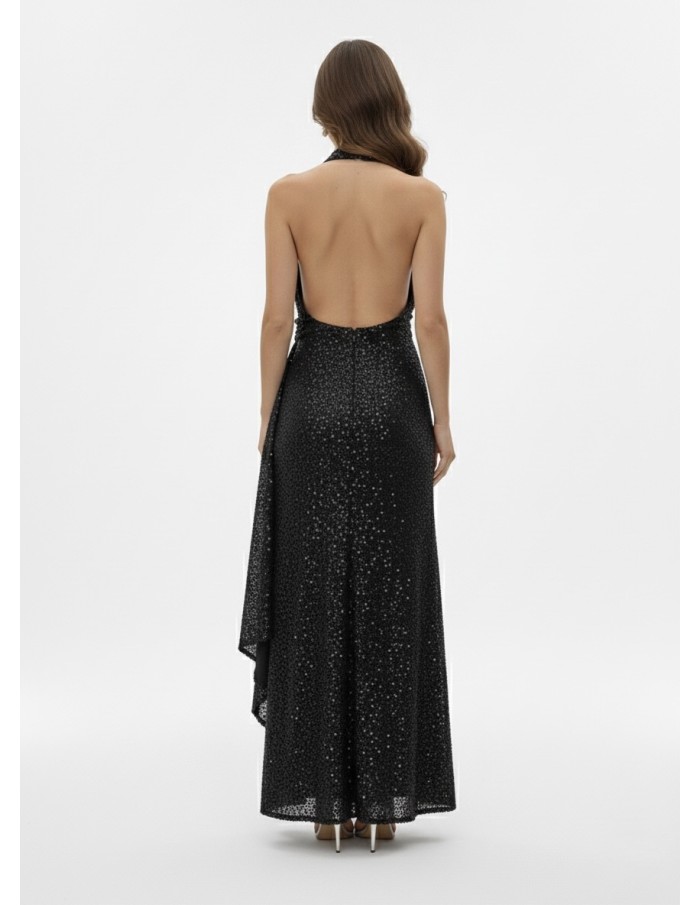 ROBE LONGUE À SEQUINS NOIR DOS NU - FEMME