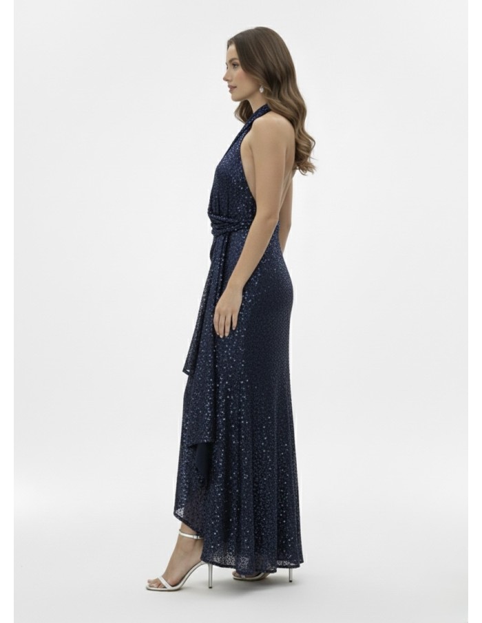 ROBE LONGUE À SEQUINS BLEU DOS NU - FEMME