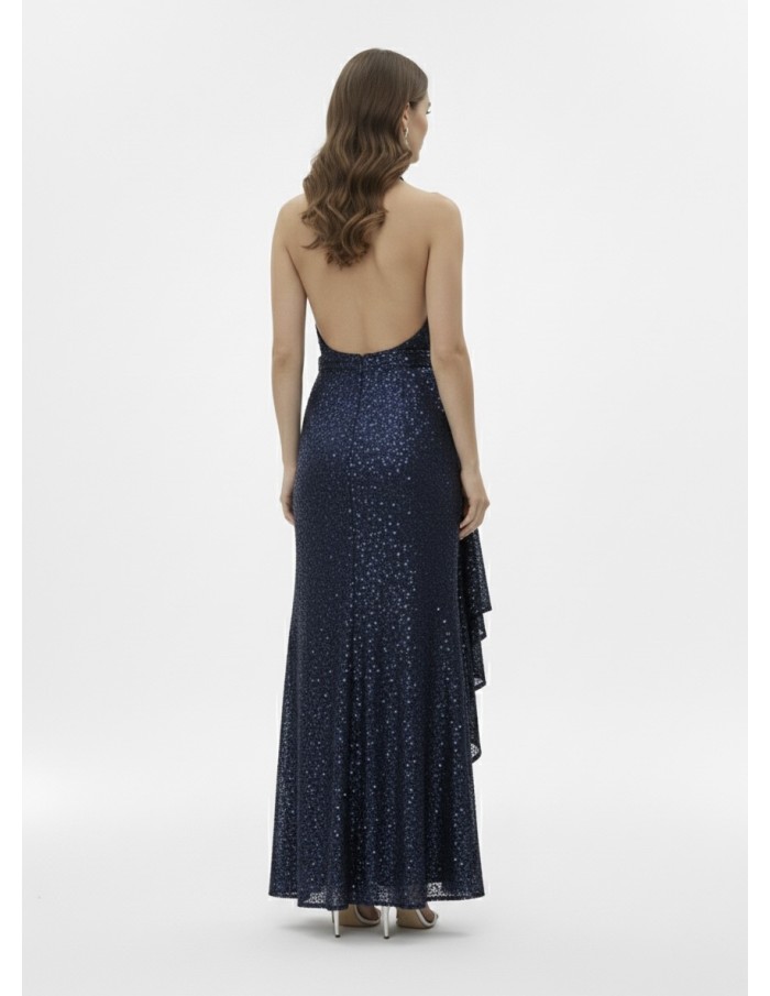 ROBE LONGUE À SEQUINS BLEU DOS NU - FEMME
