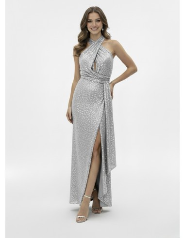 ROBE LONGUE À SEQUINS GRIS DOS NU -...