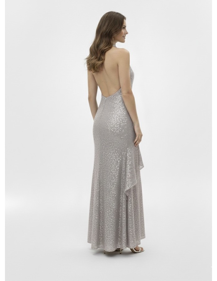 ROBE LONGUE À SEQUINS GRIS DOS NU - FEMME