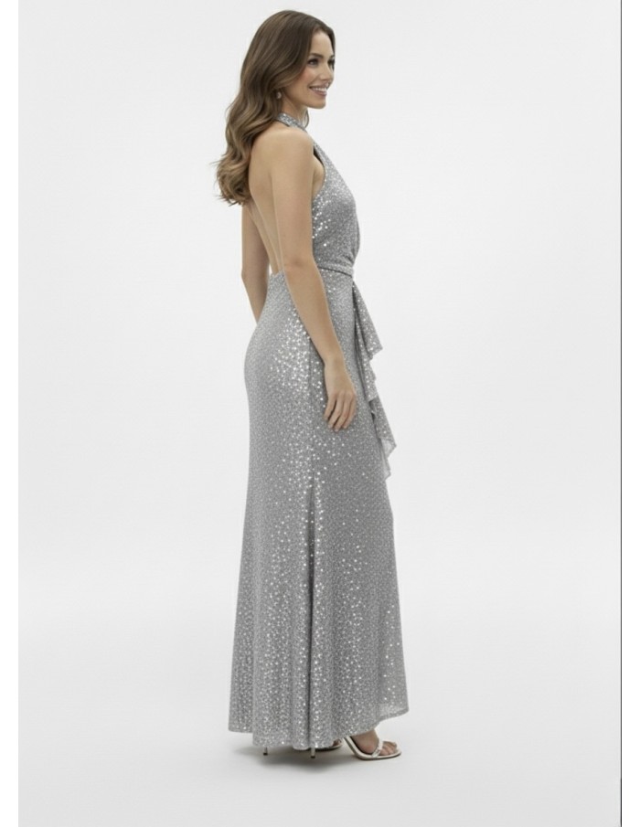 ROBE LONGUE À SEQUINS GRIS DOS NU - FEMME