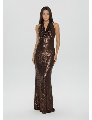 ROBE LONGUE MARRON COL NOUÉ  &...