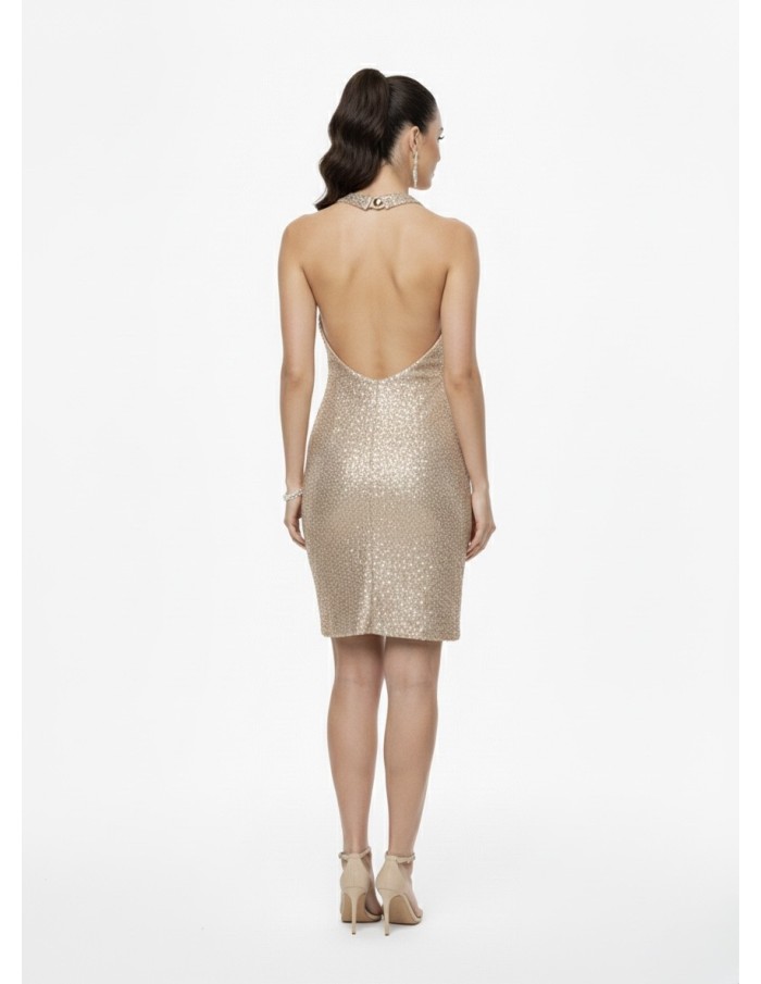 ROBE COURTE Or À SEQUINS COL TOMBANT - FEMME