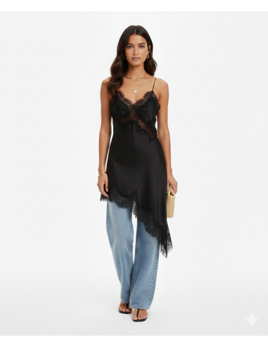 Robe Courte Noire Satinée Dentelle &...