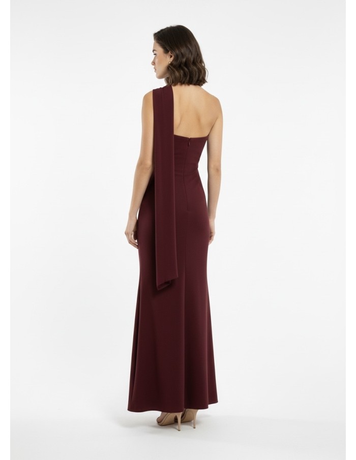 Robe Longue BORDEAUX Bustier avec Détail Foulard - FEMME