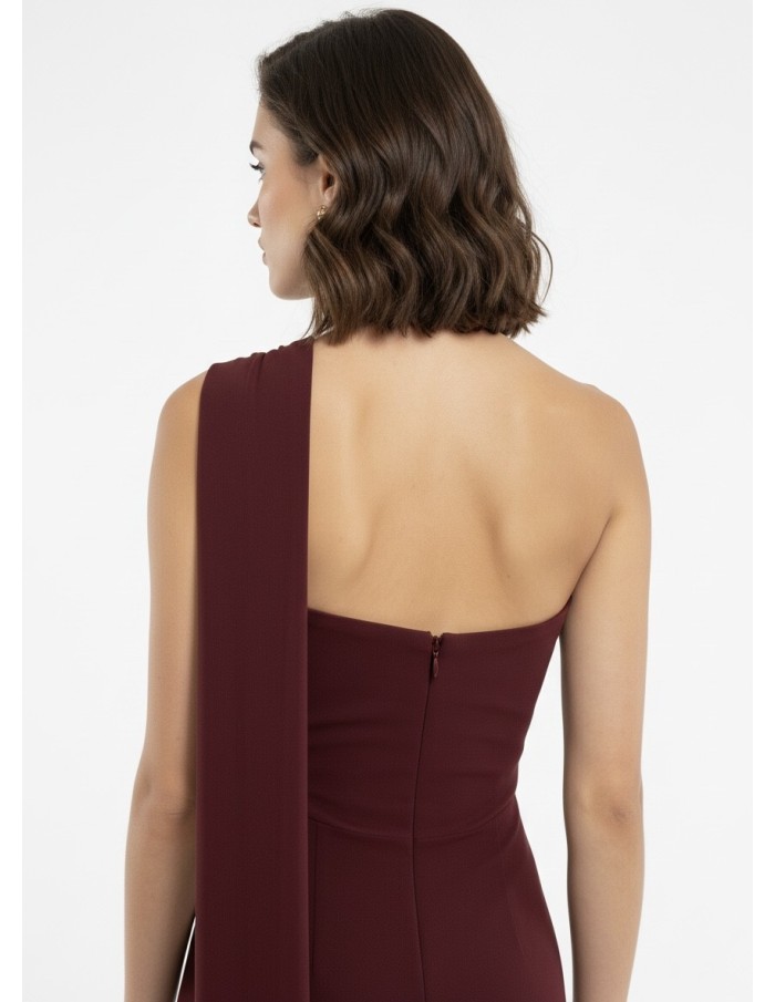 Robe Longue BORDEAUX Bustier avec Détail Foulard - FEMME