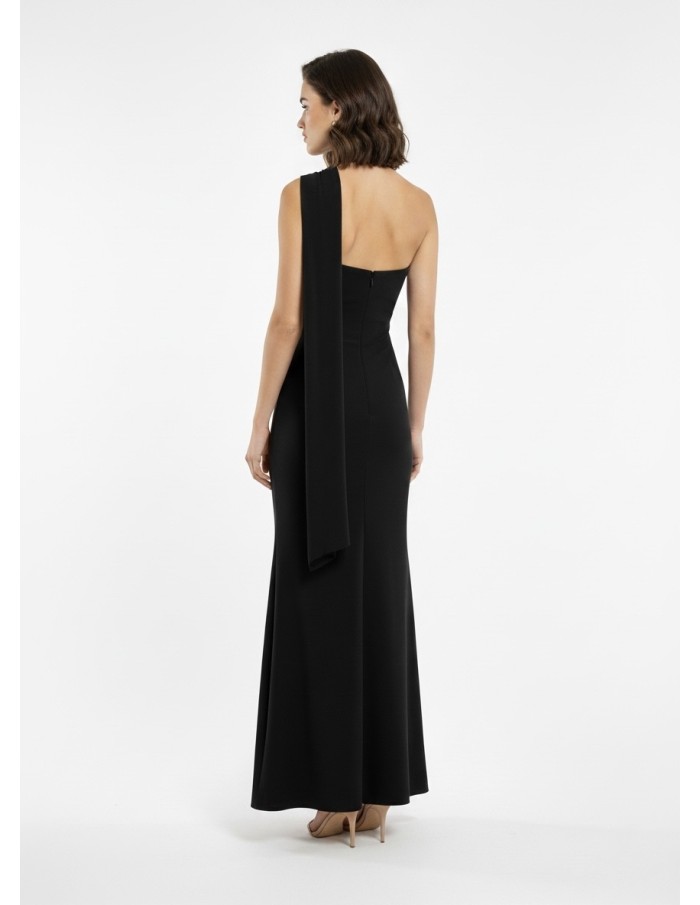 ROBE LONGUE NOIRE BUSTIER AVEC DÉTAIL FOULARD - FEMME