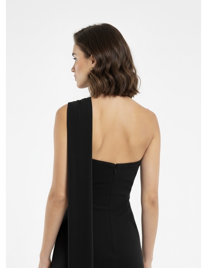 ROBE LONGUE NOIRE BUSTIER AVEC DÉTAIL FOULARD - FEMME