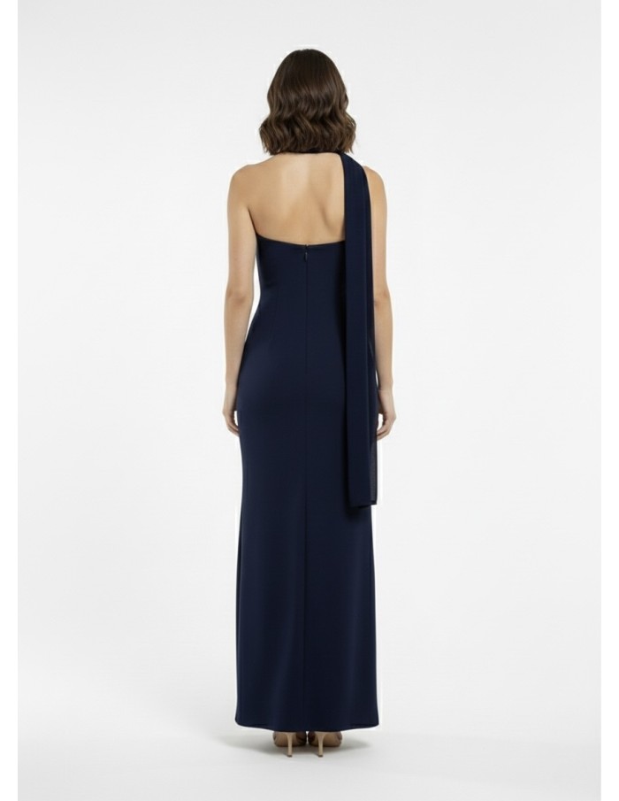 ROBE LONGUE BLEU MARINE BUSTIER AVEC DÉTAIL FOULARD - FEMME