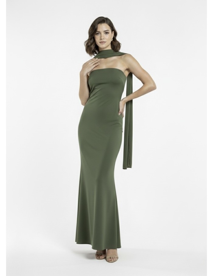 ROBE LONGUE KAKI BUSTIER AVEC DÉTAIL FOULARD - FEMME