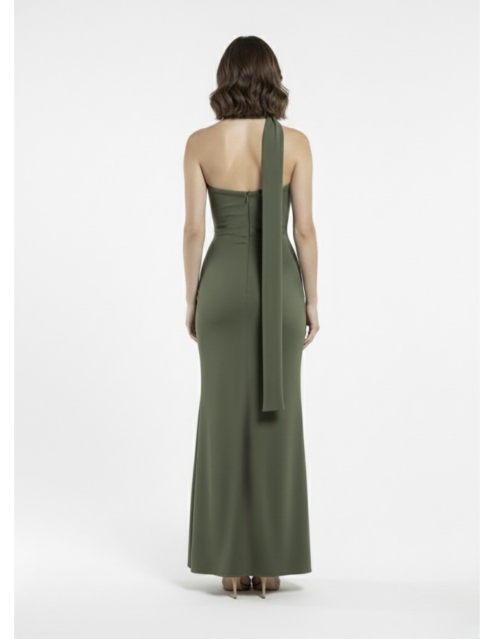ROBE LONGUE KAKI BUSTIER AVEC DÉTAIL FOULARD - FEMME