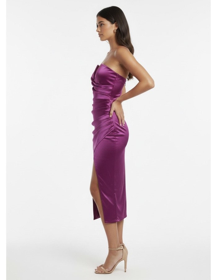 Robe Mi-Longue Satinée Décolleté V - FEMME