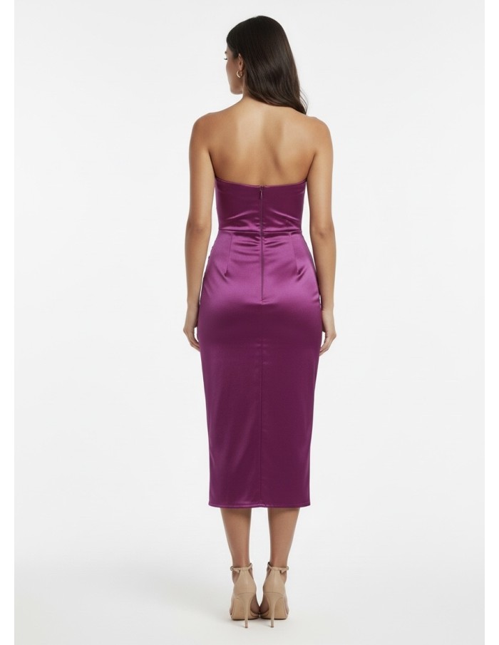 Robe Mi-Longue Satinée Décolleté V - FEMME