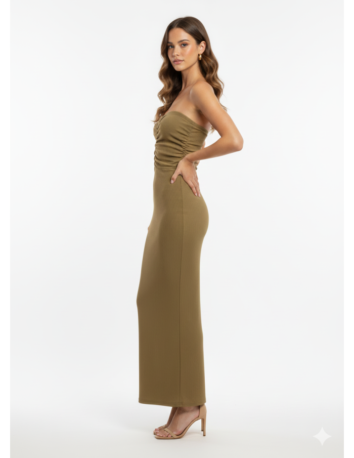 Robe Longue Bustier Effet Froncé - FEMME
