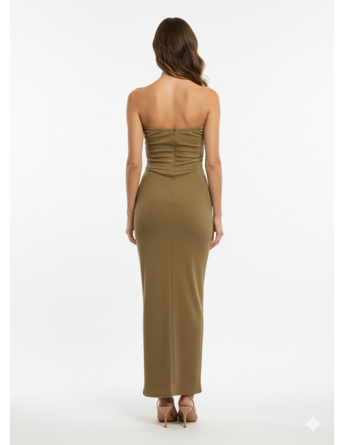 Robe Longue Bustier Effet Froncé - FEMME