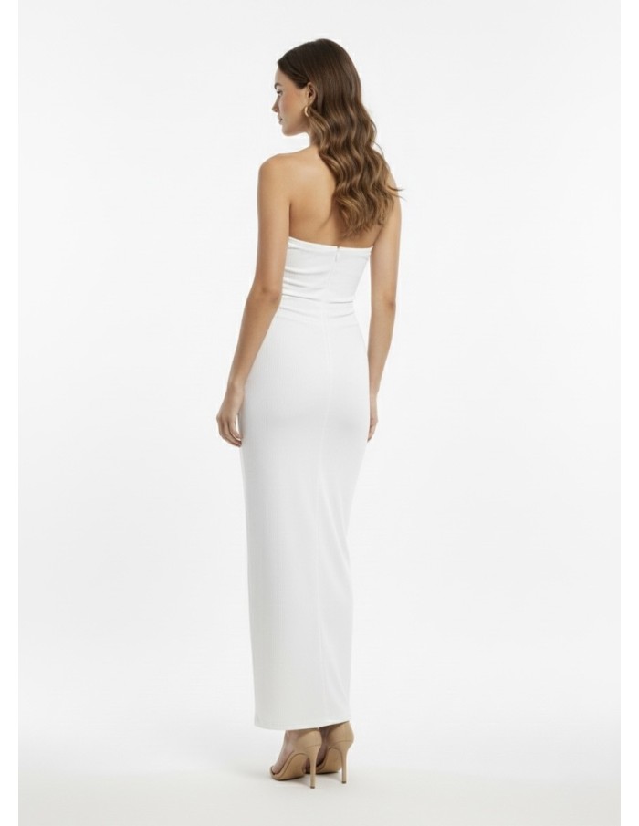 ROBE LONGUE BLANCHE BUSTIER EFFET FRONCÉ - FEMME