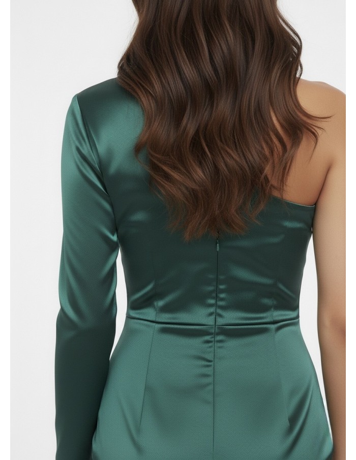 Robe Courte asymétrique Satinée Verte  – FEMME