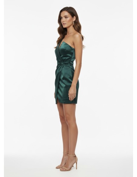 Robe Courte asymétrique Satinée Verte  – FEMME
