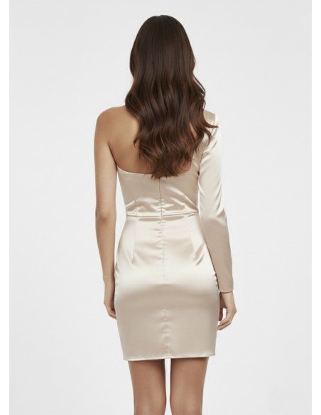ROBE COURTE ASYMÉTRIQUE SATINÉE CHAMPAGNE – FEMME