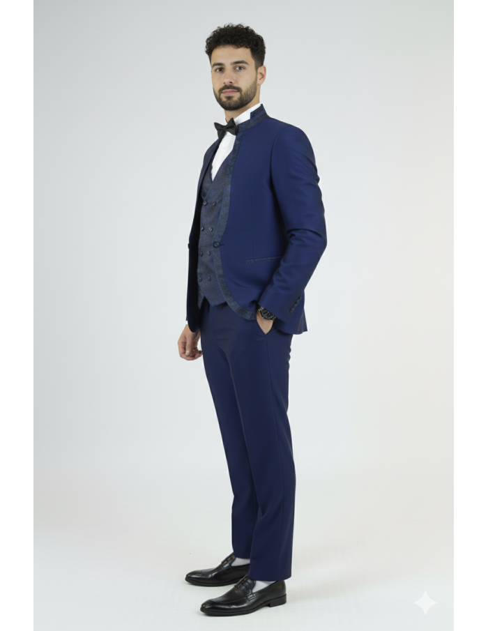 Ensemble costume 3 pièces bleu à motif - homme - Accueil