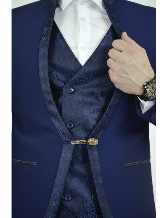 Ensemble costume 3 pièces bleu à motif - homme - Accueil
