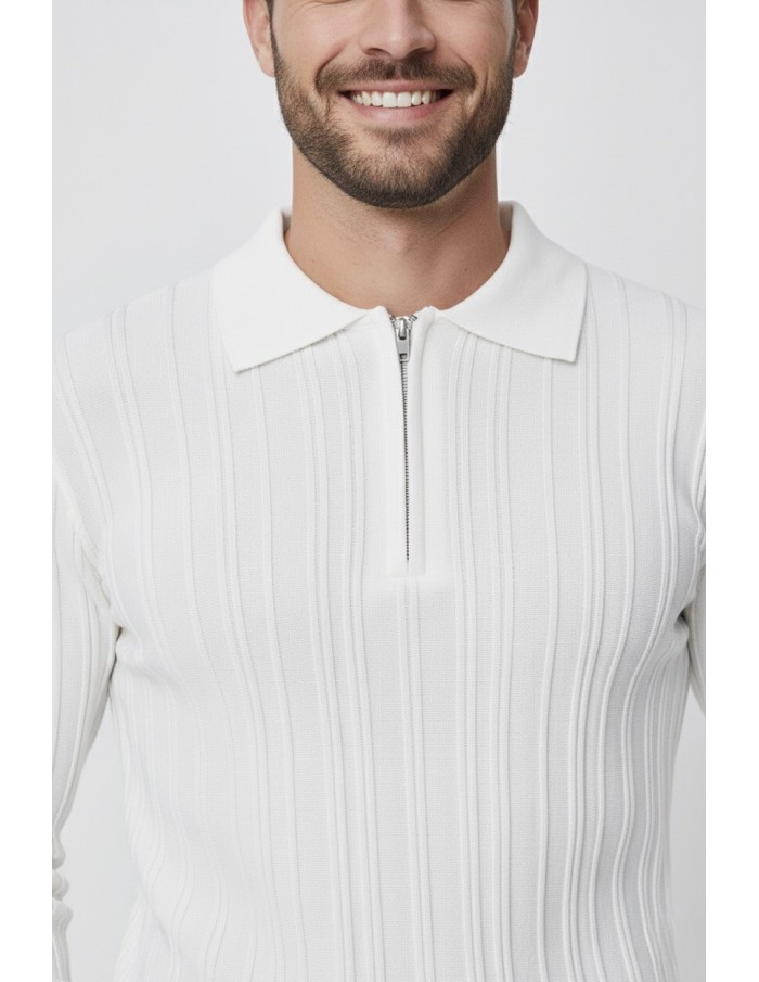 POLO MANCHES LONGUES COL REVERS & FERMETURE ZIP