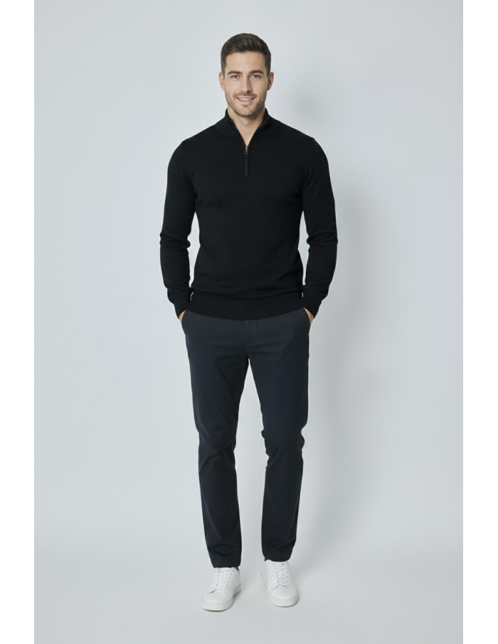 POLO NOIR MANCHES LONGUES – COL FERMETURE ZIP