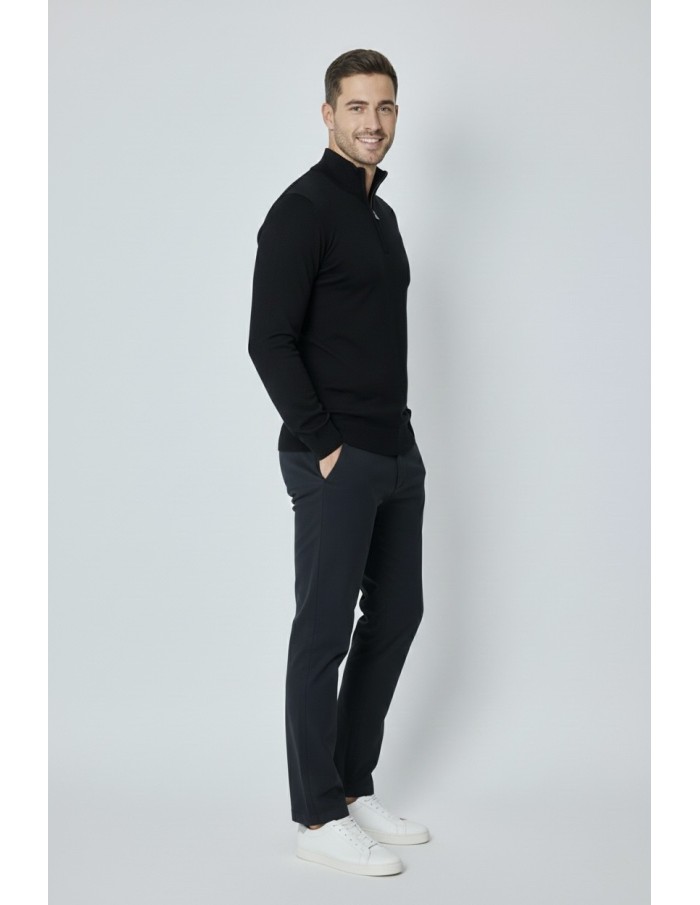 POLO NOIR MANCHES LONGUES – COL FERMETURE ZIP