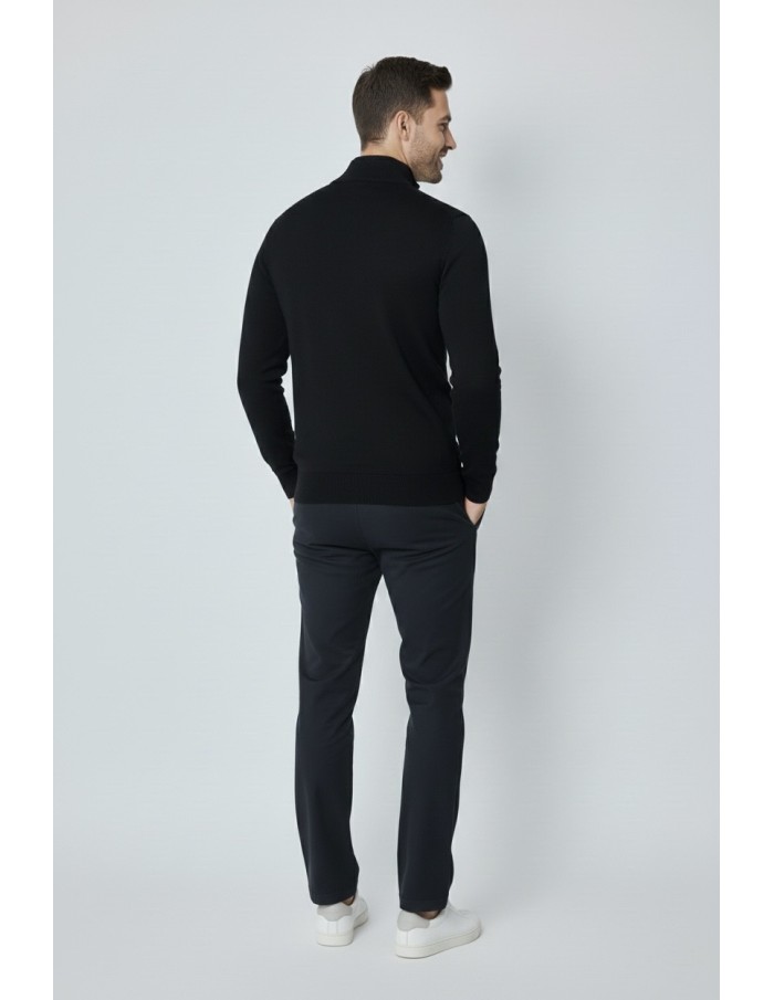 POLO NOIR MANCHES LONGUES – COL FERMETURE ZIP
