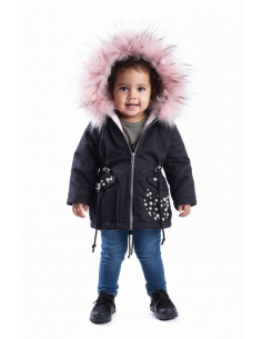 Parka NOIRE fourrure ROSE... 2