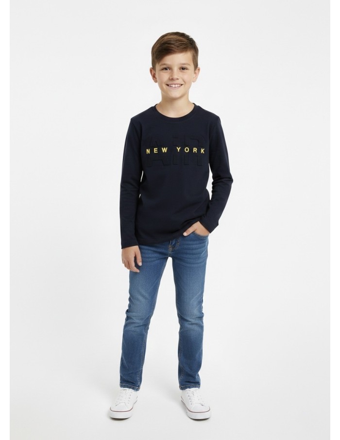 T-SHIRT NEW YORK AIR BLEU MANCHES LONGUES - Garcon