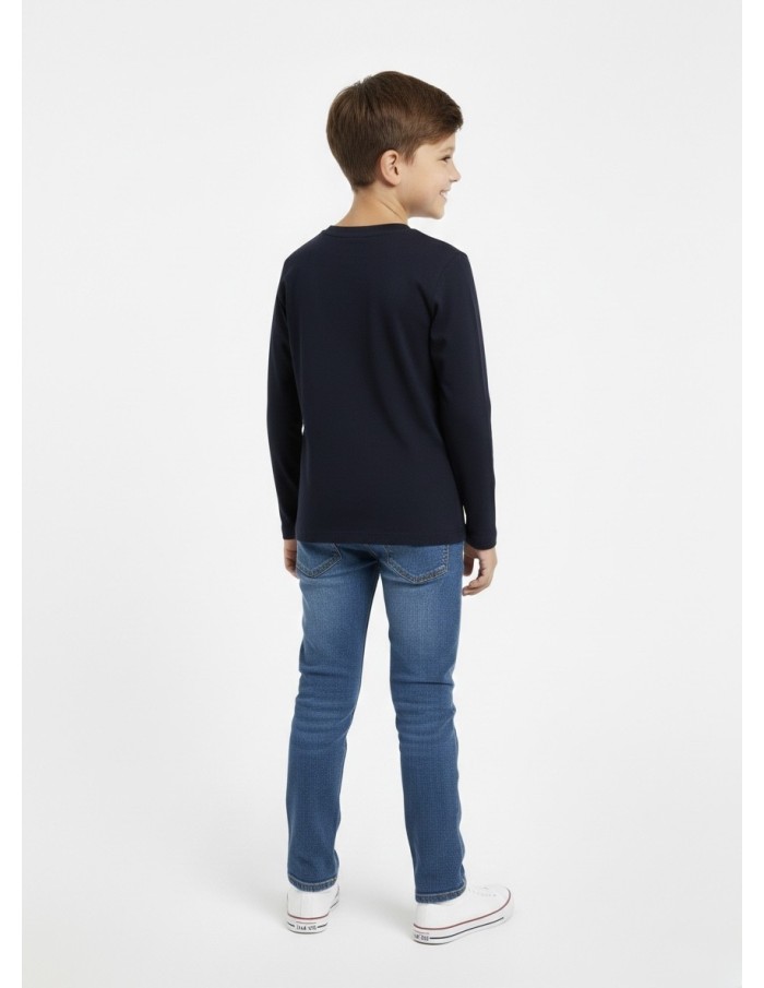 T-SHIRT NEW YORK AIR BLEU MANCHES LONGUES - Garcon