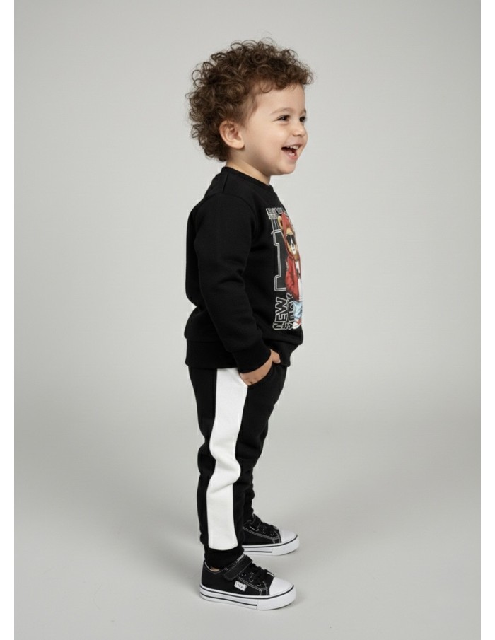ENSEMBLE JOGGING NOIR AVEC MOTIF & BANDES - BÉBÉ GARÇON