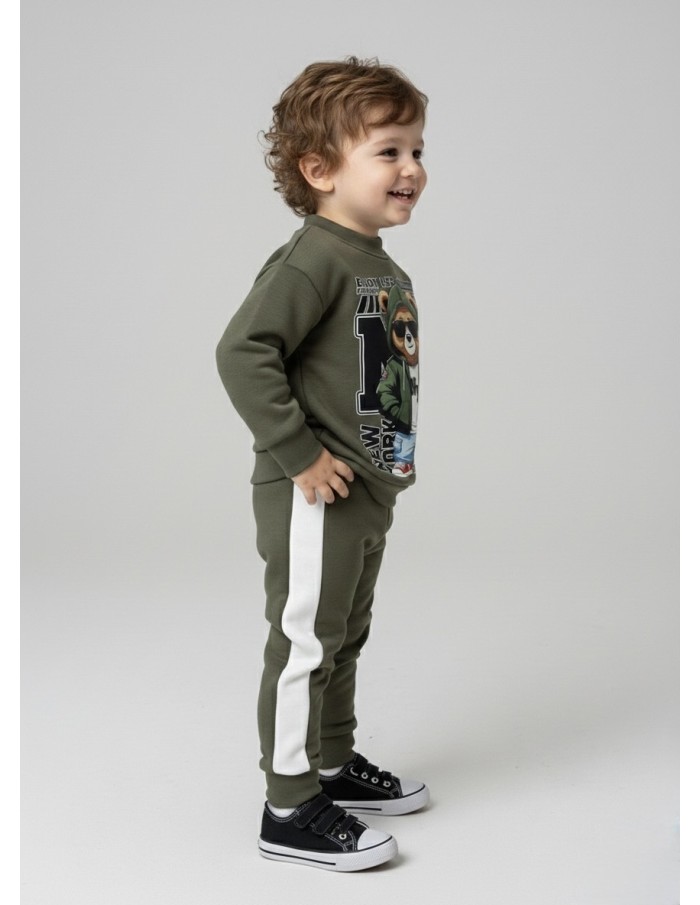 ENSEMBLE JOGGING KAKI AVEC MOTIF & BANDES - BÉBÉ GARÇON