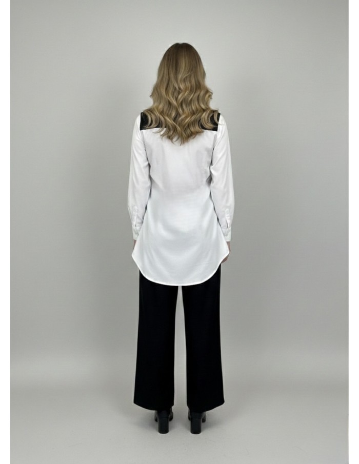 ENSEMBLE CHEMISE BLANCHE AVEC GILET NOIR INTÉGRÉ & PANTALON - FEMME