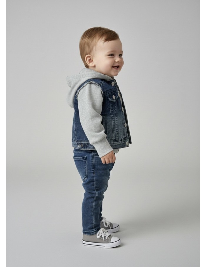 ENSEMBLE VESTE JEAN & SWEAT À CAPUCHE - BÉBÉ GARÇON