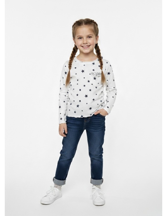 T-SHIRT MANCHES LONGUES ÉTOILE BLEU – FILLE