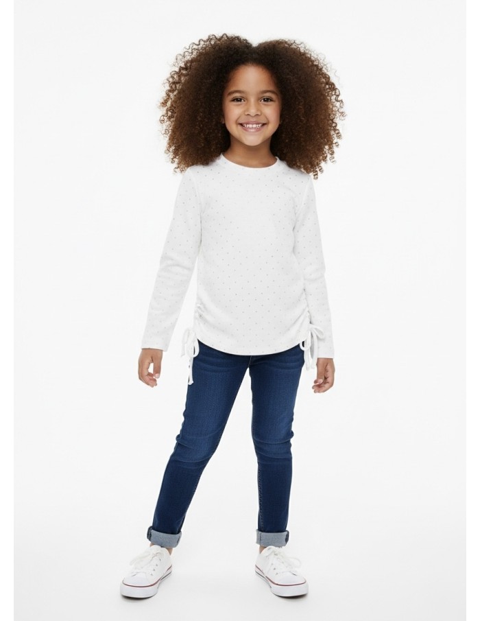 T-SHIRT MANCHES LONGUES BLANC À STRASS – FILLE