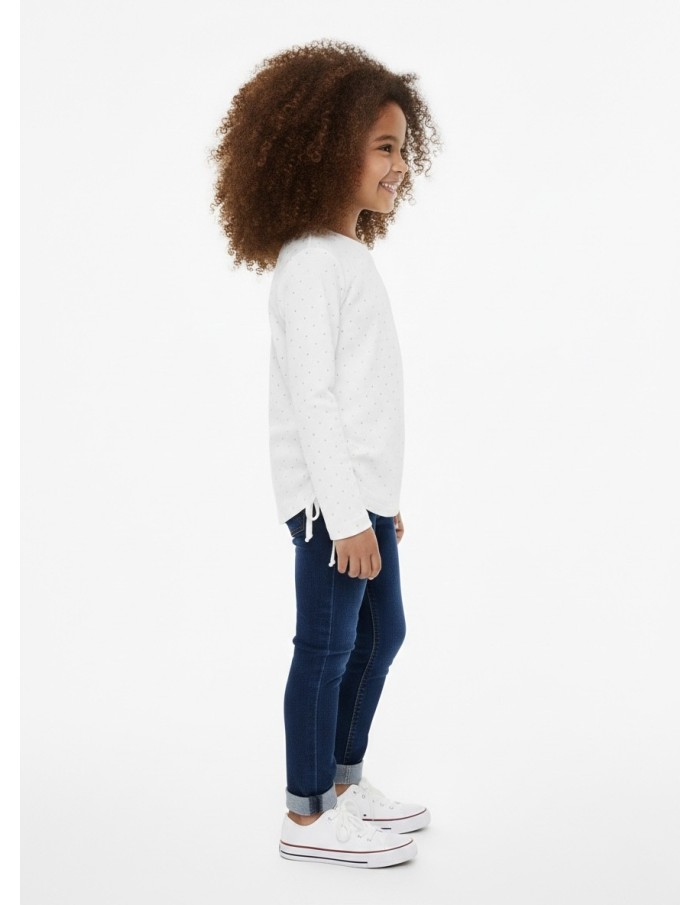 T-SHIRT MANCHES LONGUES BLANC À STRASS – FILLE