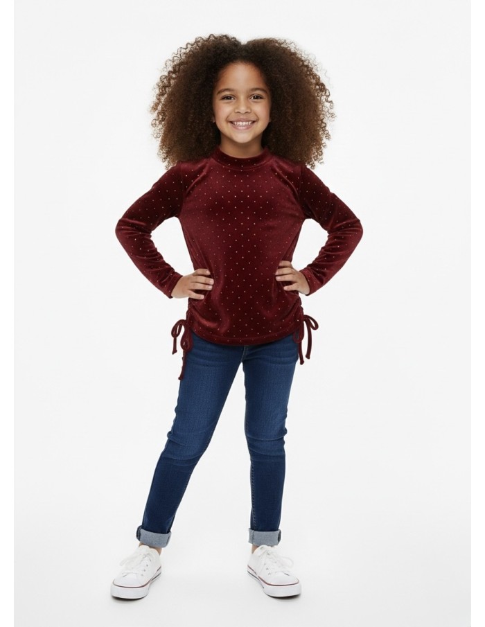 T-SHIRT MANCHES LONGUES BORDEAUX À STRASS – FILLE