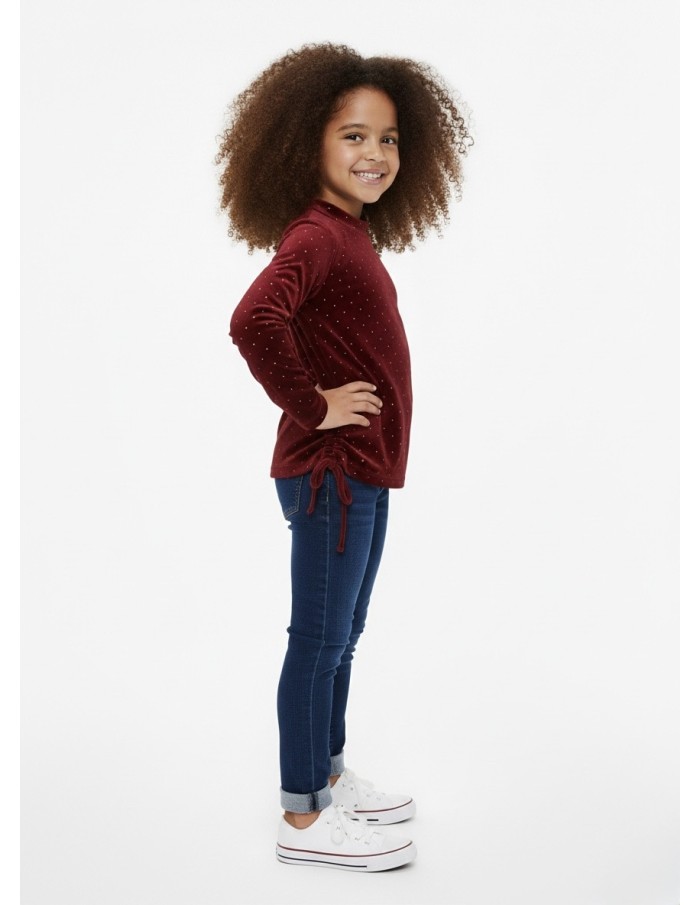 T-SHIRT MANCHES LONGUES BORDEAUX À STRASS – FILLE