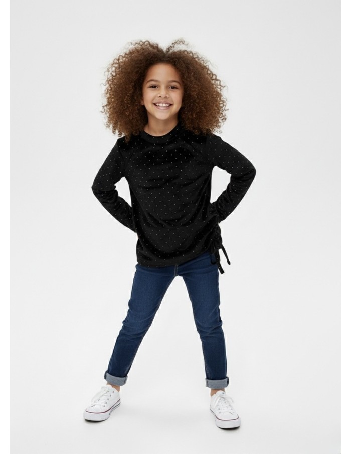 T-SHIRT MANCHES LONGUES NOIR À STRASS – FILLE