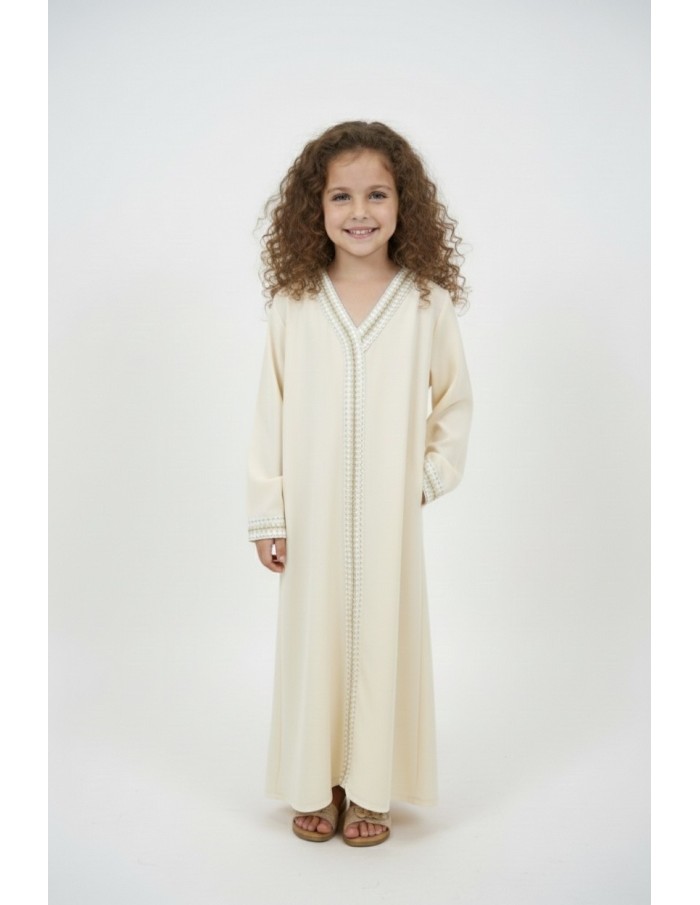 Robe Abaya beige col V – fille - Accueil