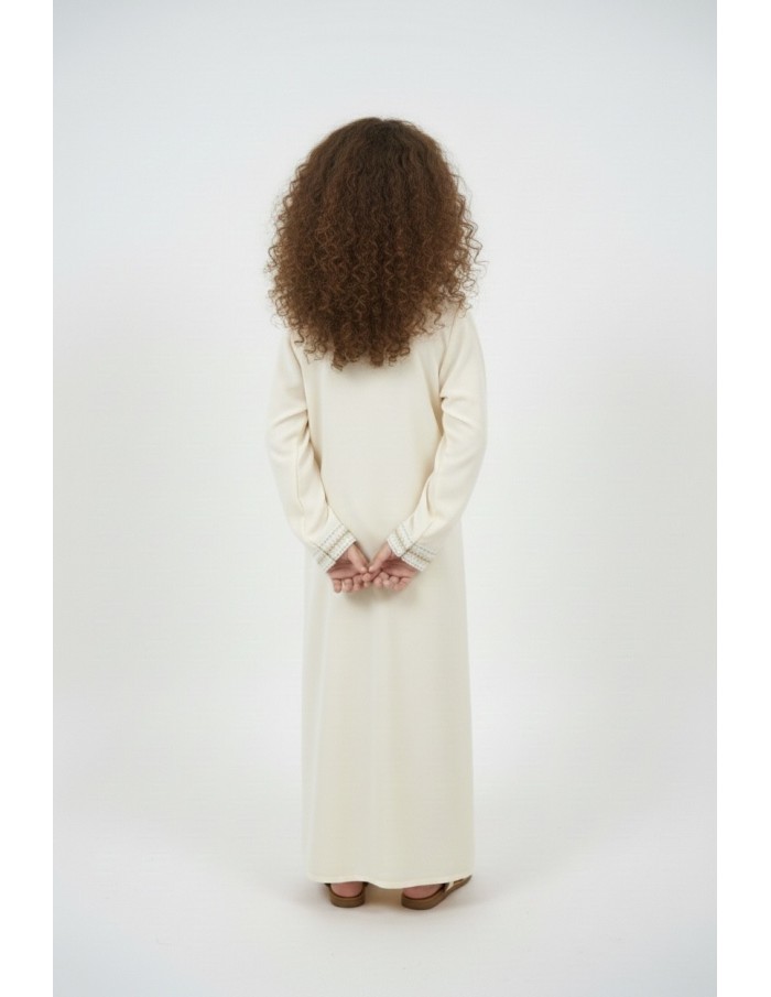 Robe Abaya beige col V – fille - Accueil