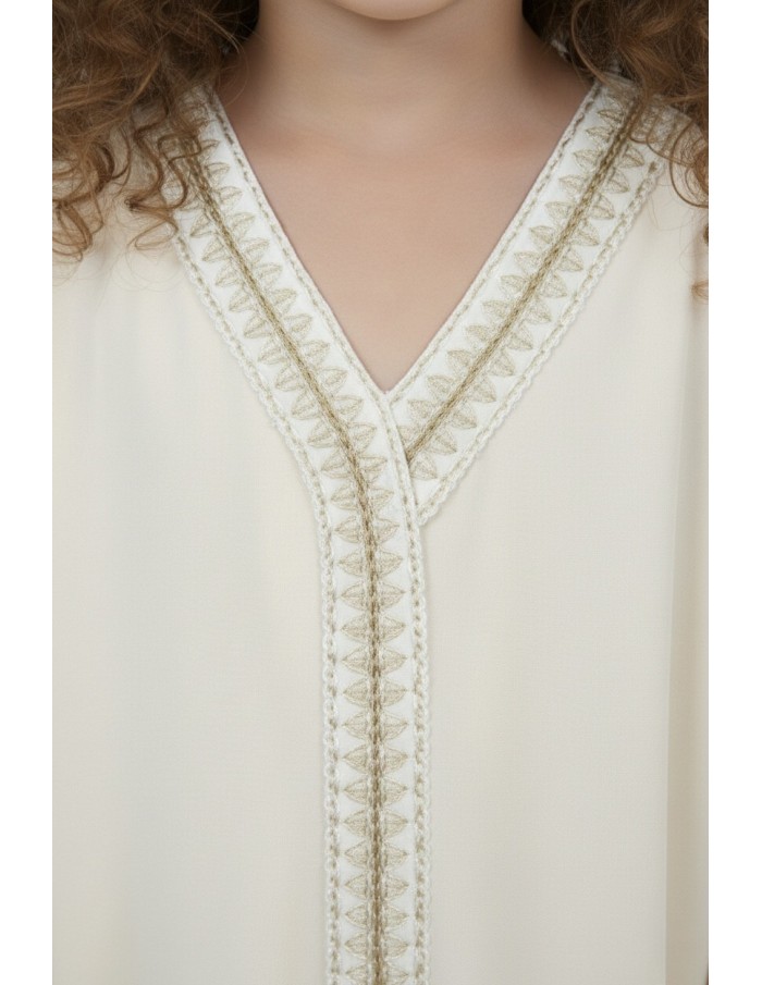 Robe Abaya beige col V – fille - Accueil