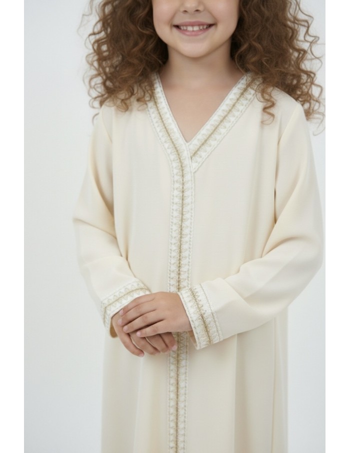 Robe Abaya beige col V – fille - Accueil