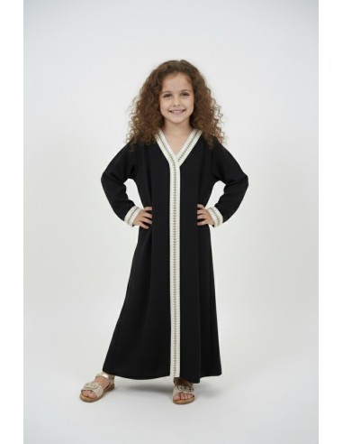 Robe Abaya noire col V – fille